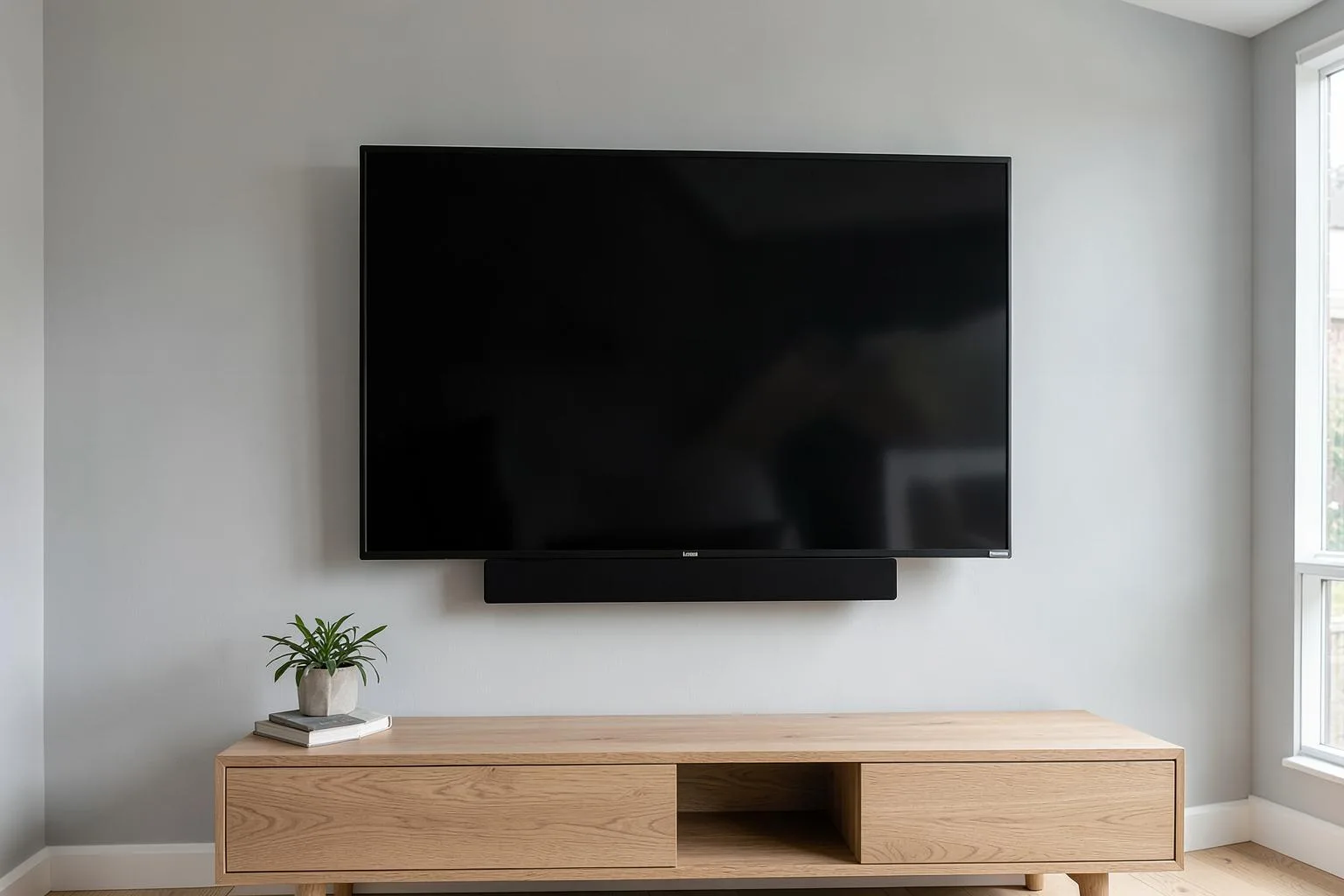 Television being fitted level onto a wall bracket in a Berkshire living room